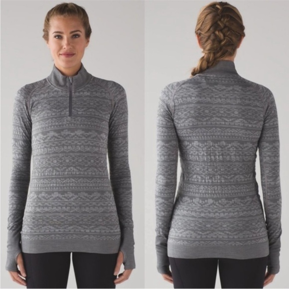 Lululemon Rest Less 1/4 Zip Pullover Heathered Slate Long Sleeve Top Size 8
